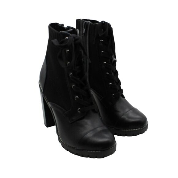 BCBGENERATION Womens Black Stretch Cushioned Lug Sole Lace Pilas Cap Booties - Picture 2 of 9